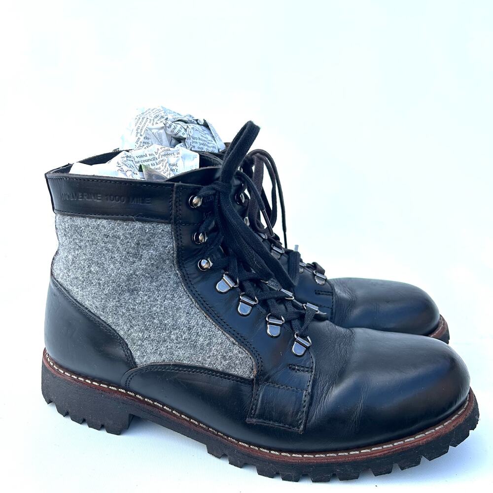 Wolverine Men’s 1000 Boots Black Gray Wool Panels Lace Up Shoes 11